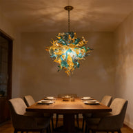 Gold and teal color glass chandelier luxury style lighting custom