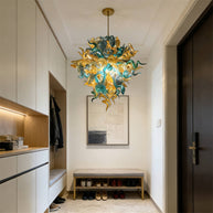 Gold and teal color glass chandelier luxury style lighting custom