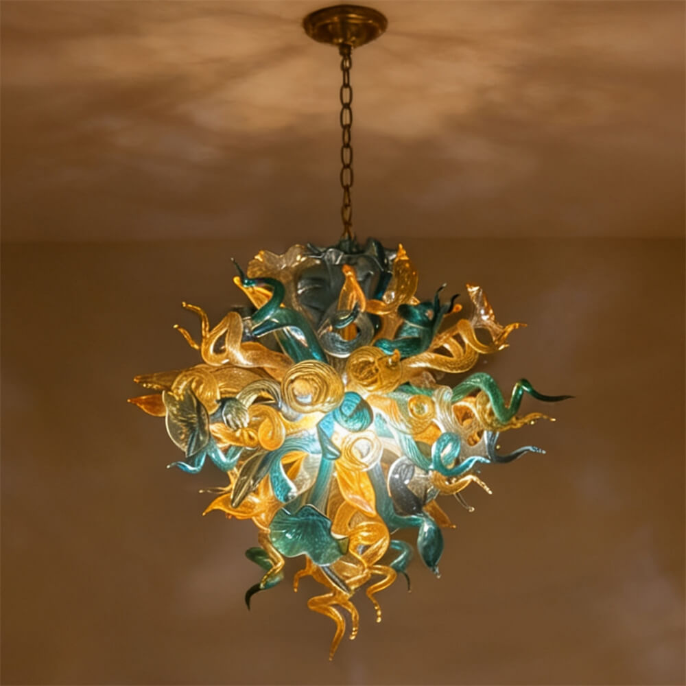 Gold and teal color glass chandelier luxury style lighting custom