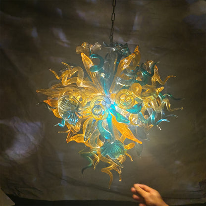 Gold and teal color glass chandelier luxury style lighting custom