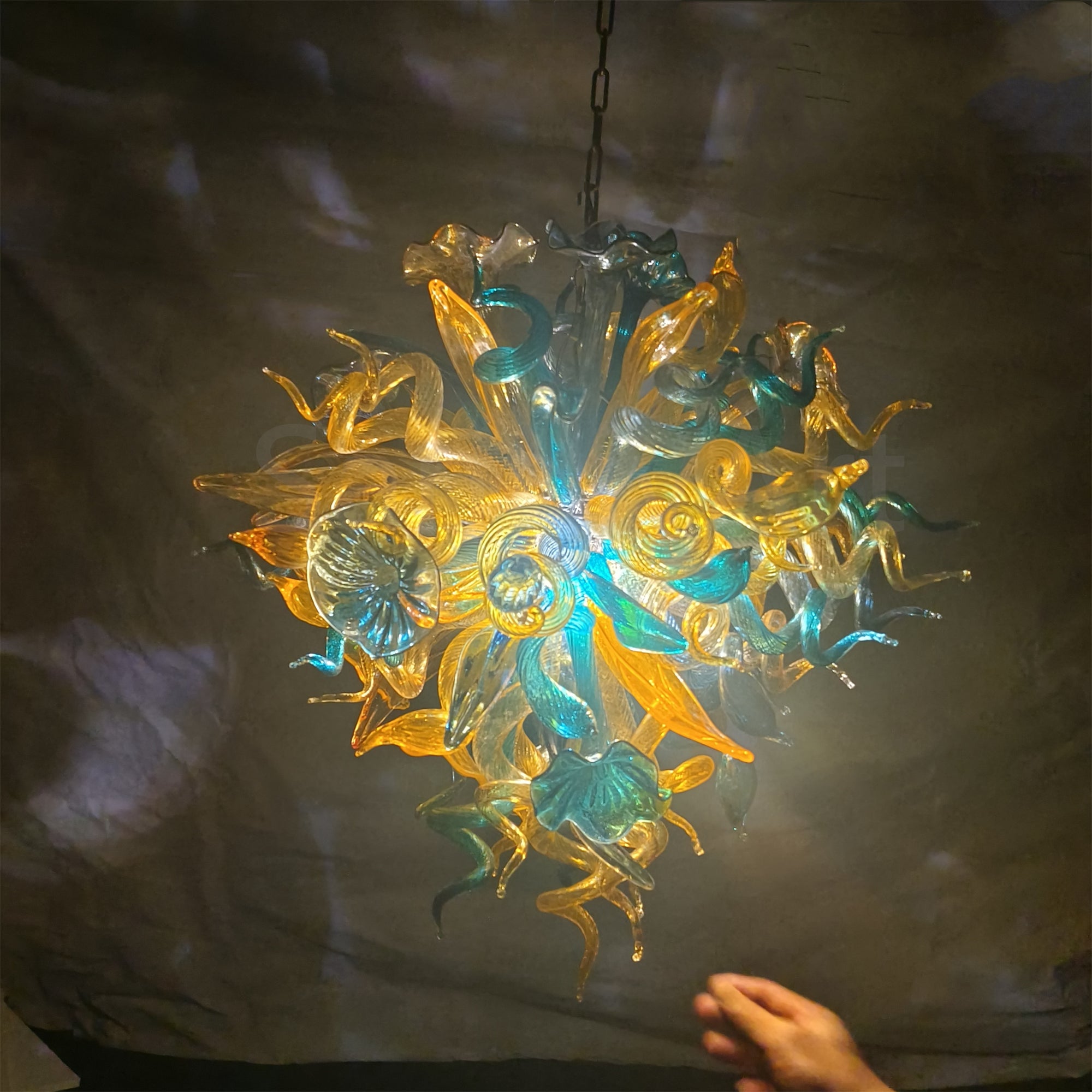 Gold and teal color glass chandelier luxury style lighting custom
