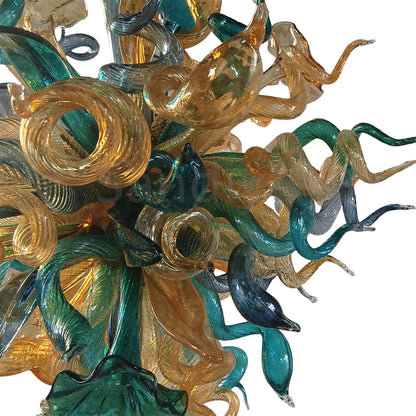 Gold and teal color glass chandelier luxury style lighting custom
