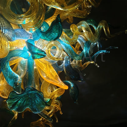 Gold and teal color glass chandelier luxury style lighting custom