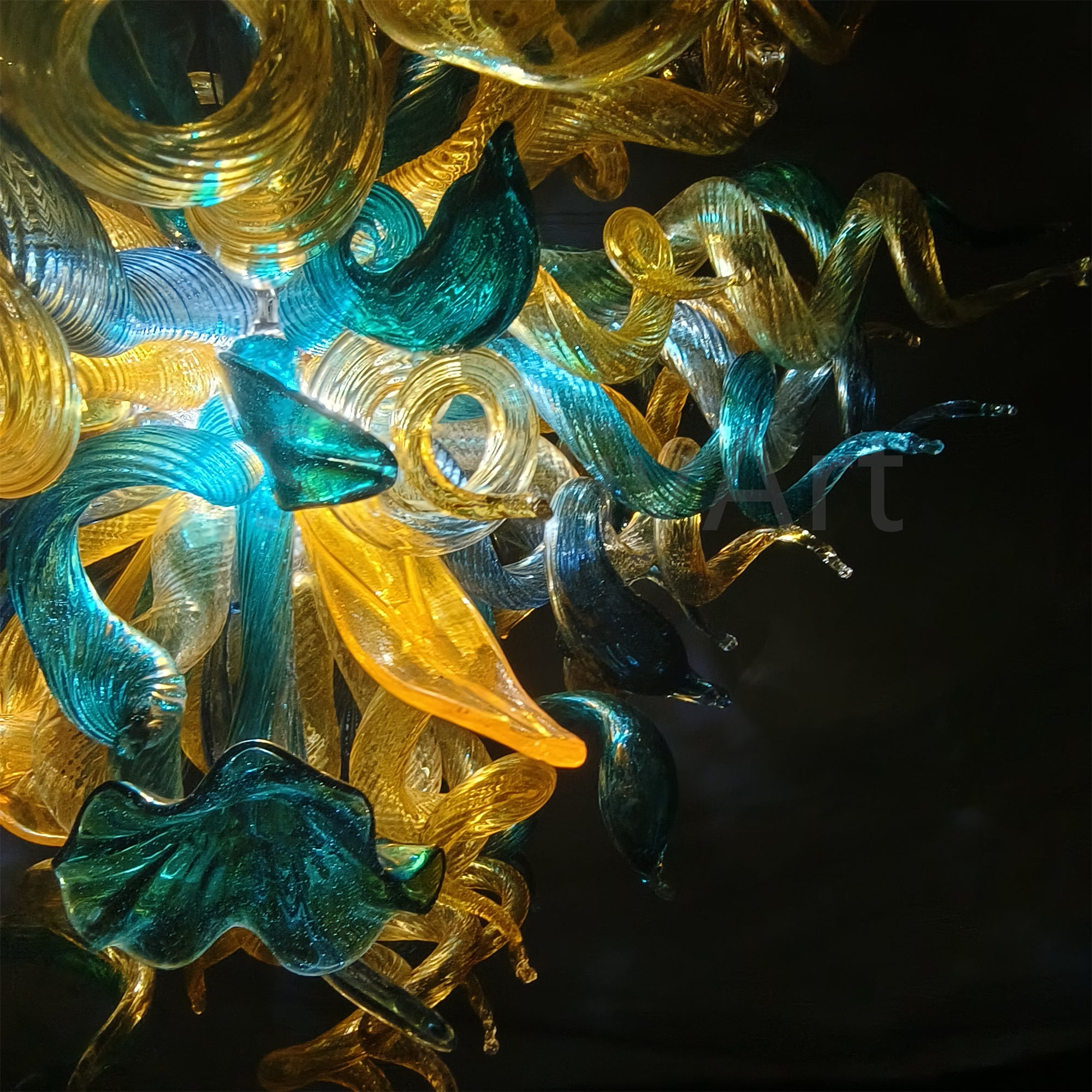 Gold and teal color glass chandelier luxury style lighting custom