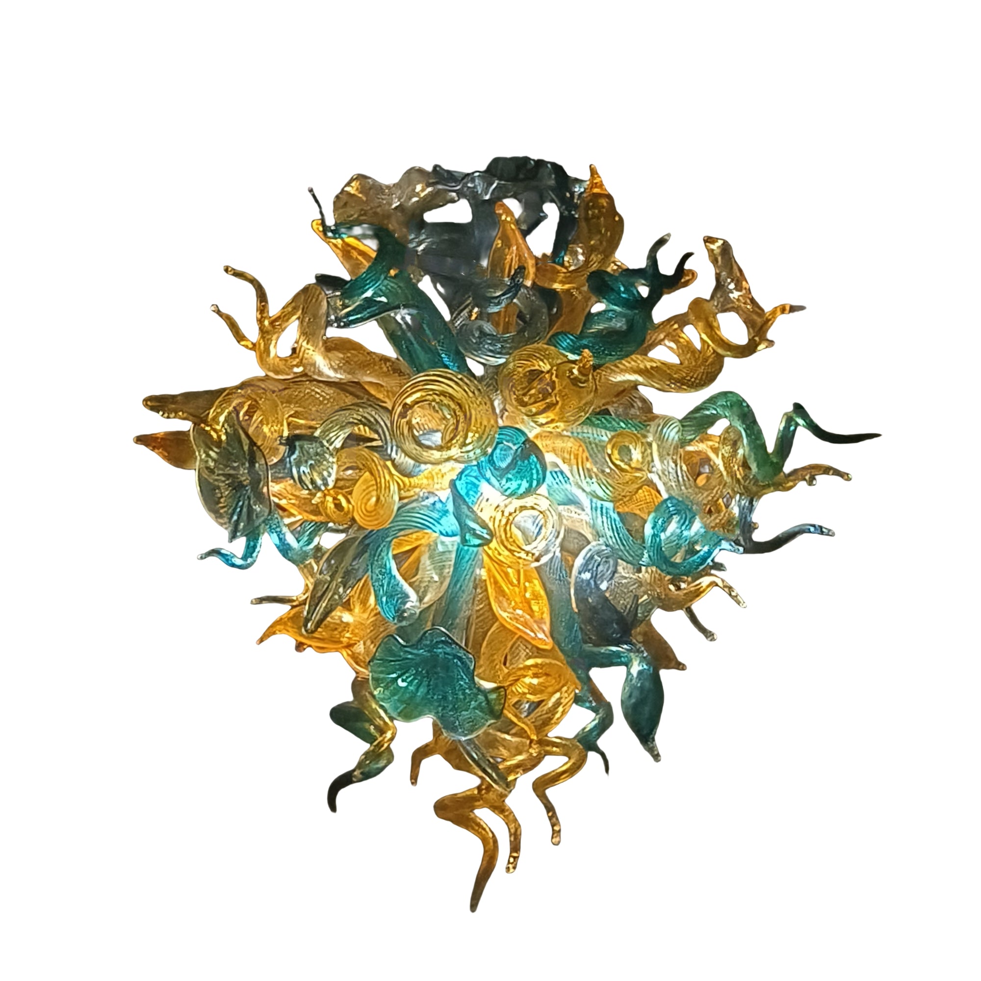 Gold and teal color glass chandelier luxury style lighting custom
