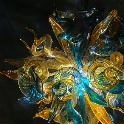 Gold and teal color glass chandelier luxury style lighting custom