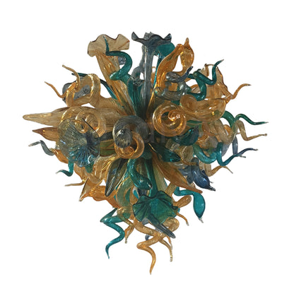 Gold and teal color glass chandelier luxury style lighting custom