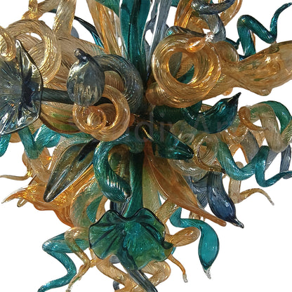 Gold and teal color glass chandelier luxury style lighting custom