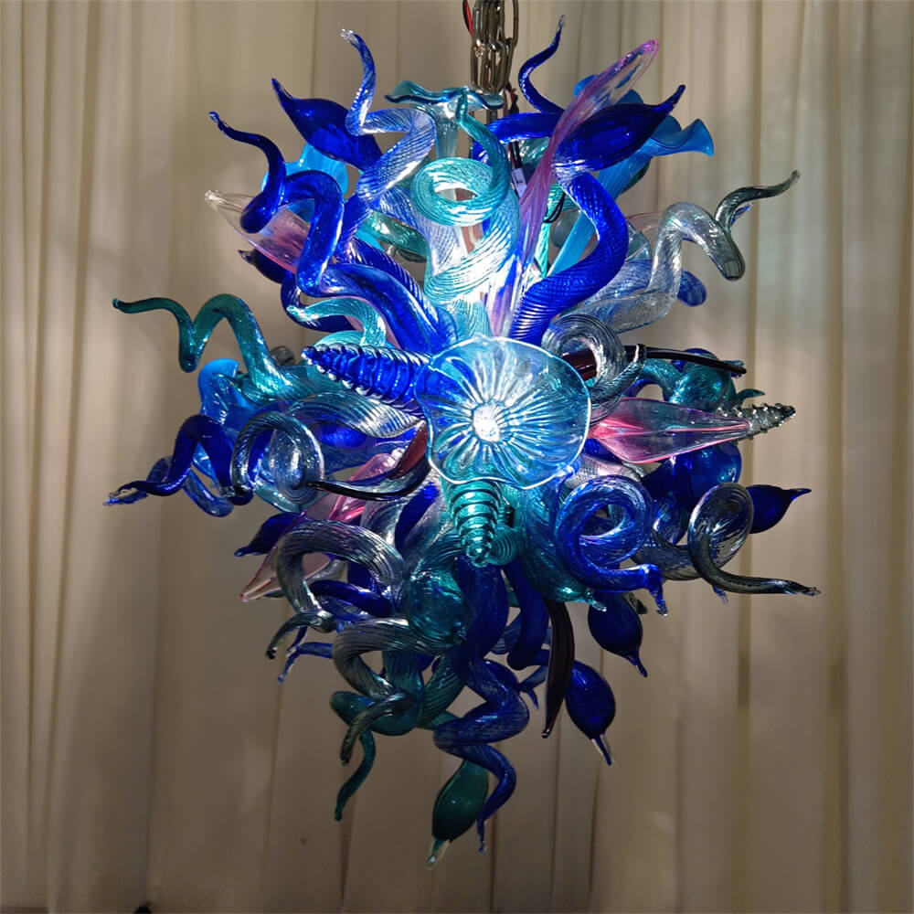 Blue mixed pink hand made blown glass pendant lamp