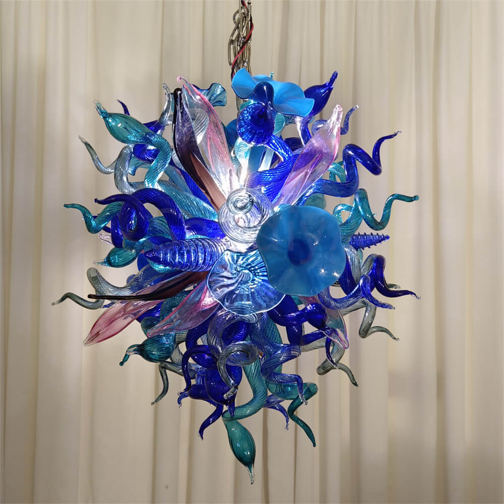 Blue mixed pink hand made blown glass pendant lamp