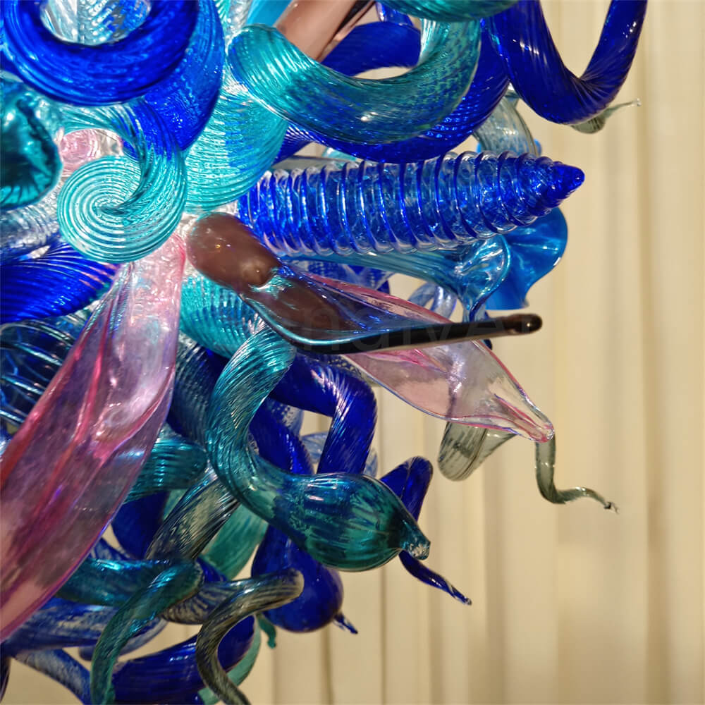 Blue mixed pink hand made blown glass pendant lamp