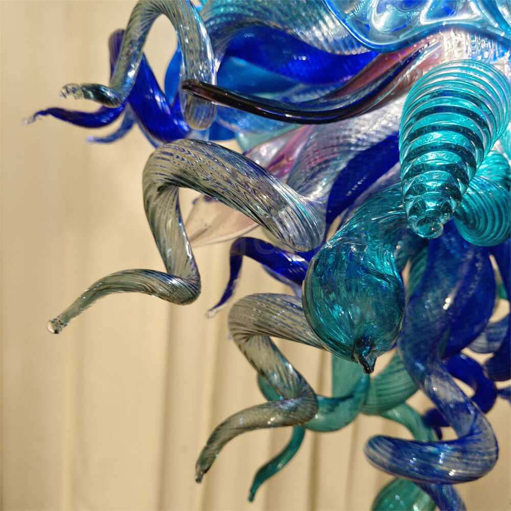 Blue mixed pink hand made blown glass pendant lamp