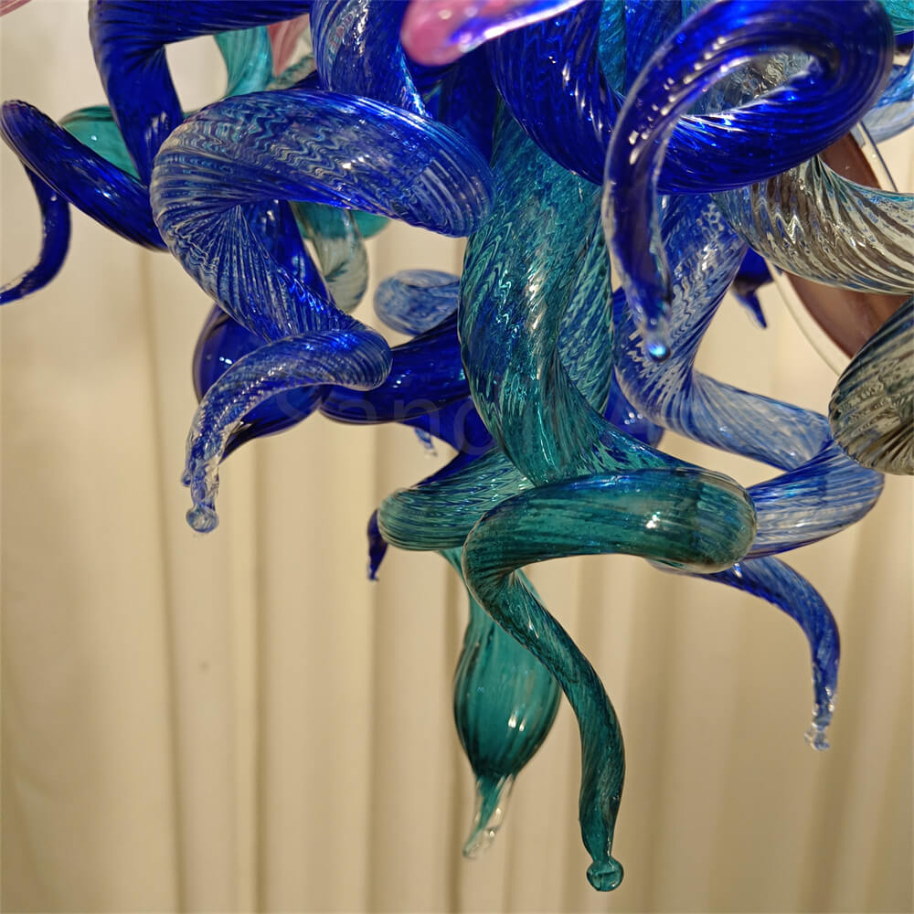 Blue mixed pink hand made blown glass pendant lamp