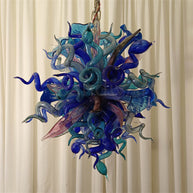 Blue mixed pink hand made blown glass pendant lamp