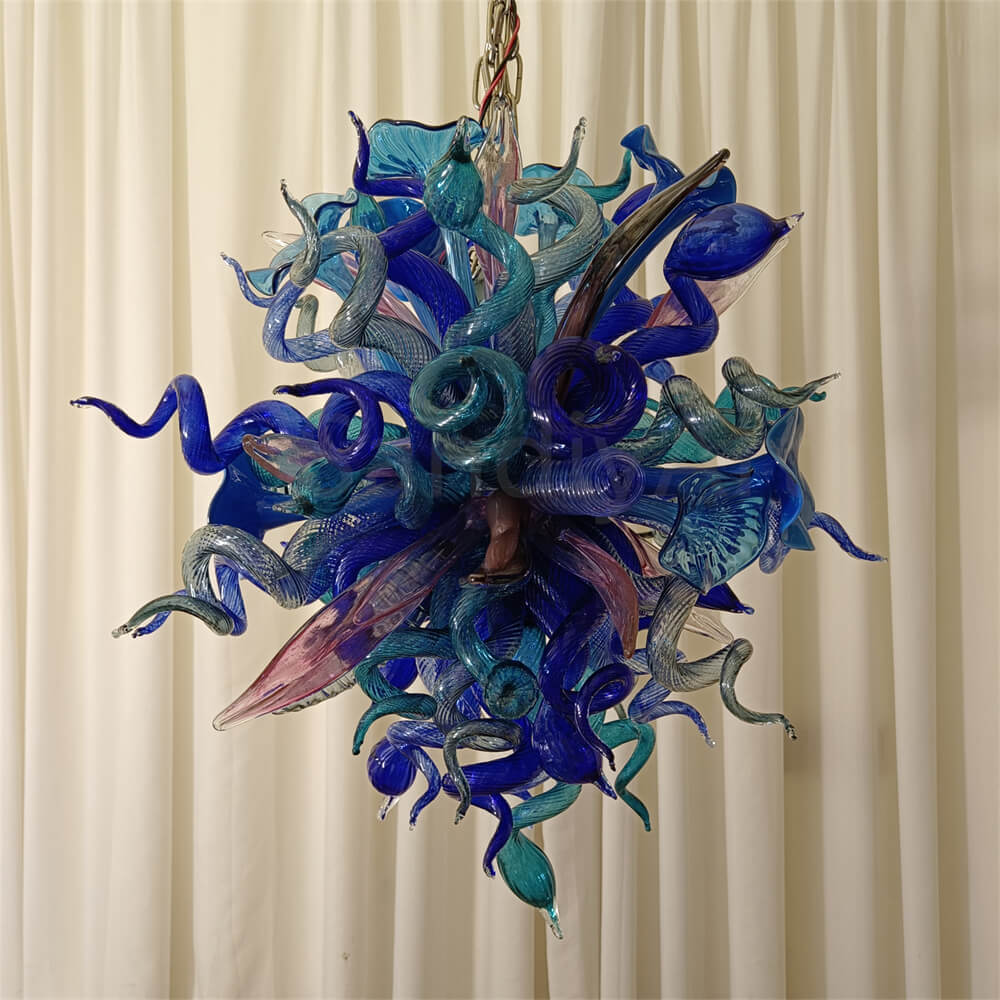 Blue mixed pink hand made blown glass pendant lamp