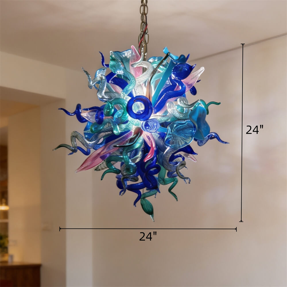 Blue mixed pink hand made blown glass pendant lamp