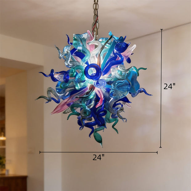 Blue mixed pink hand made blown glass pendant lamp