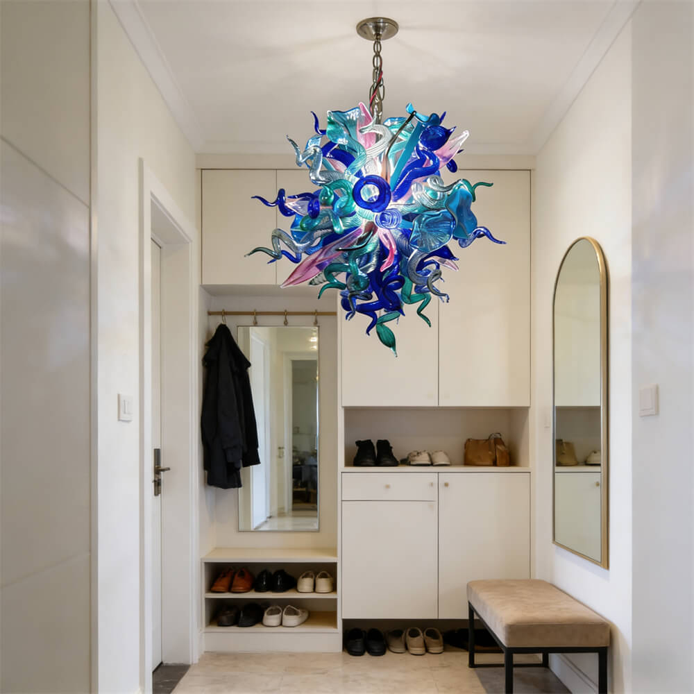 Blue mixed pink hand made blown glass pendant lamp