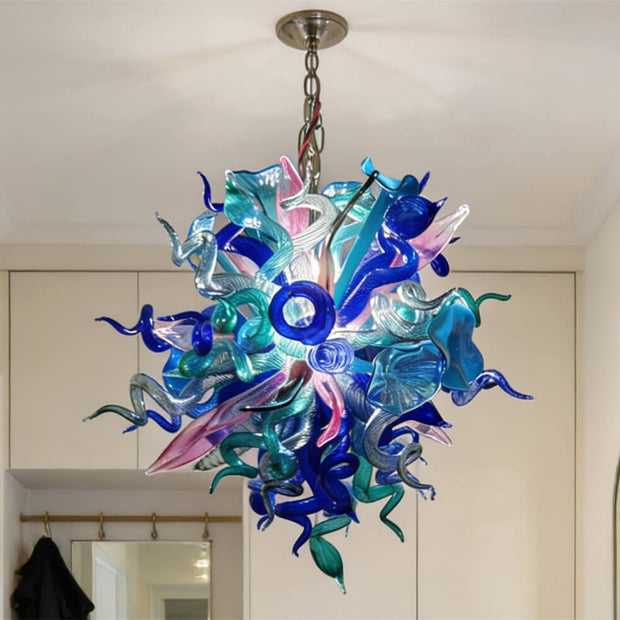 Blue mixed pink hand made blown glass pendant lamp
