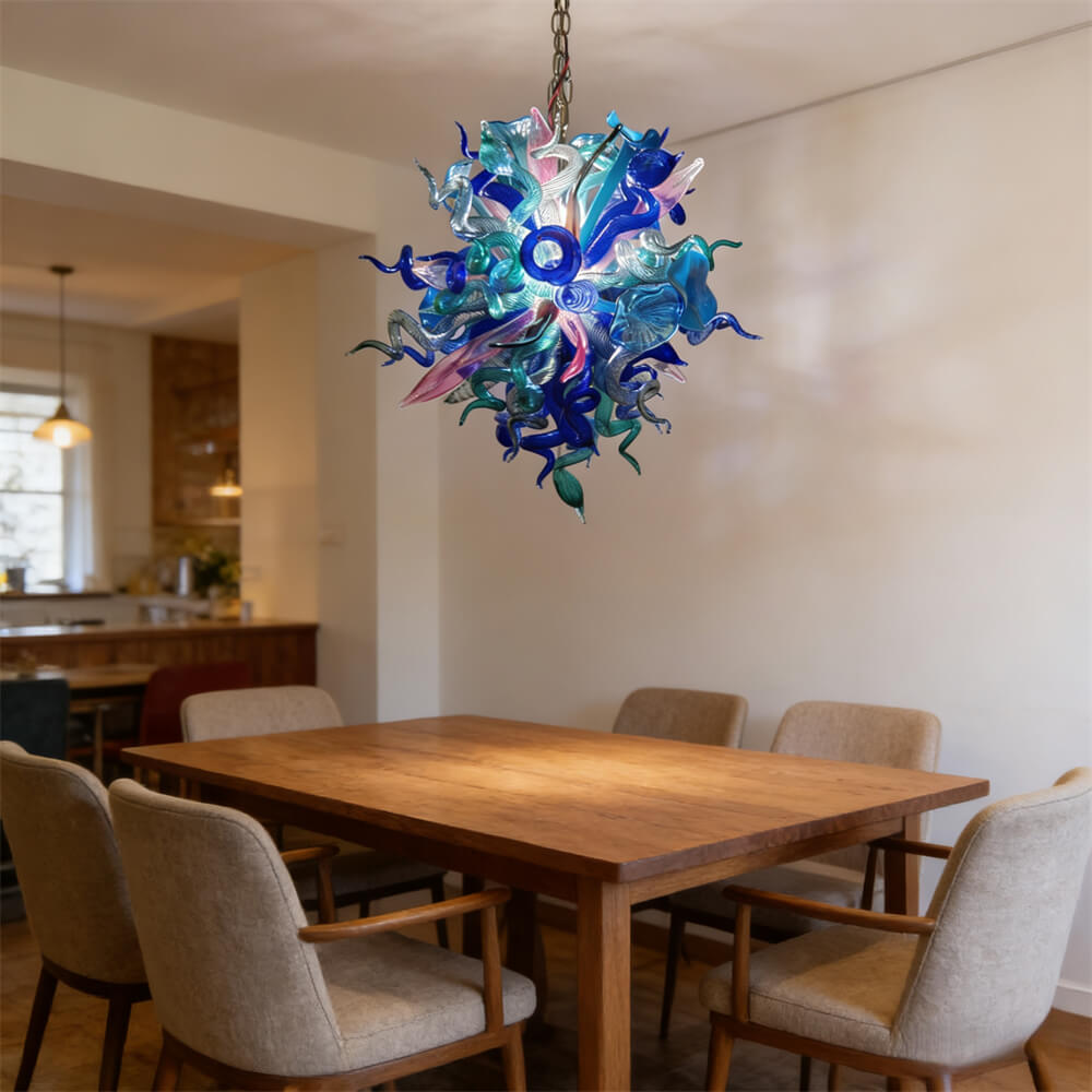 Blue mixed pink hand made blown glass pendant lamp