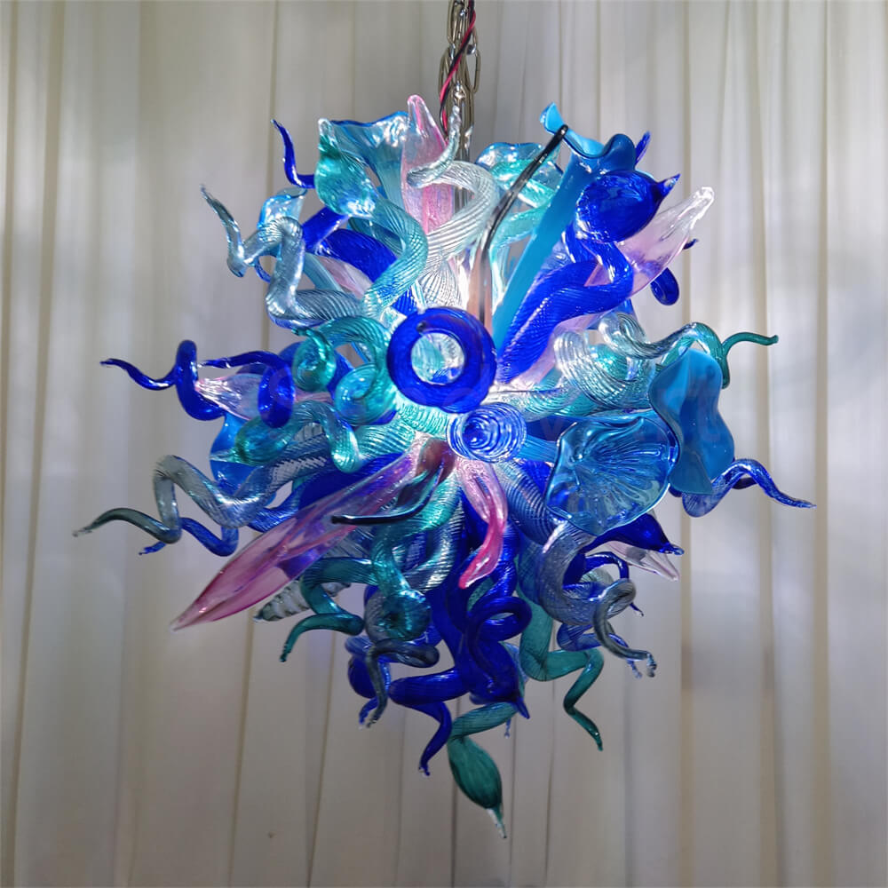 Blue mixed pink hand made blown glass pendant lamp