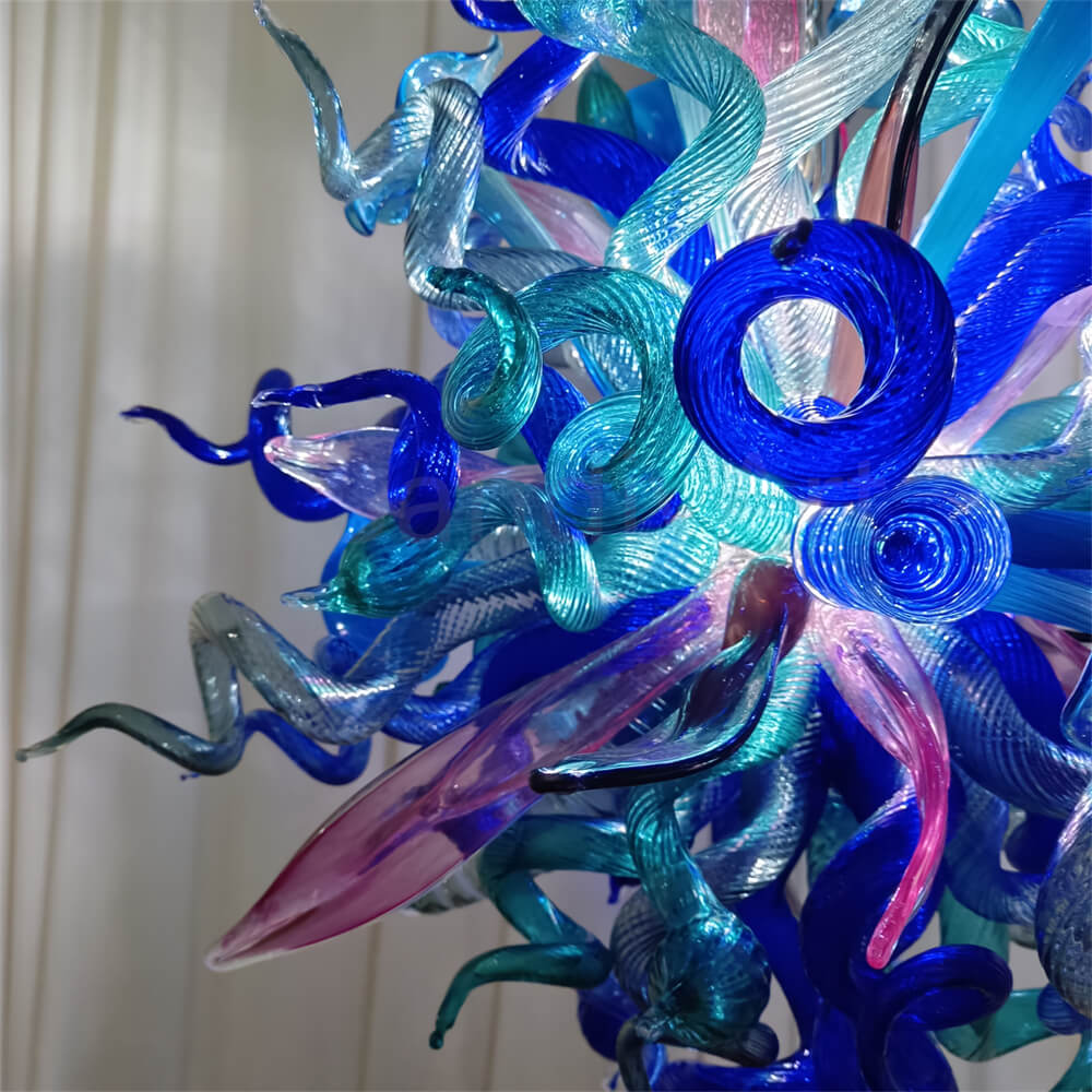 Blue mixed pink hand made blown glass pendant lamp