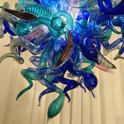 Blue mixed pink hand made blown glass pendant lamp