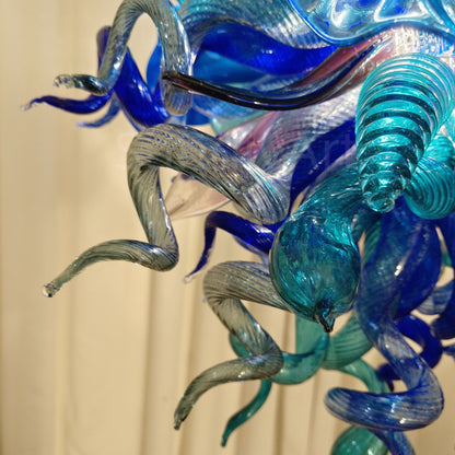 Blue mixed pink hand made blown glass pendant lamp