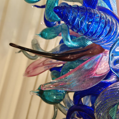 Blue mixed pink hand made blown glass pendant lamp