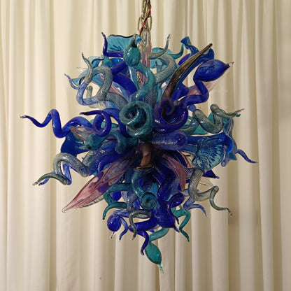 Blue mixed pink hand made blown glass pendant lamp
