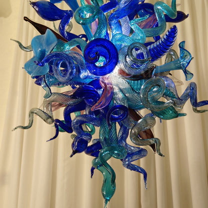 Blue mixed pink hand made blown glass pendant lamp