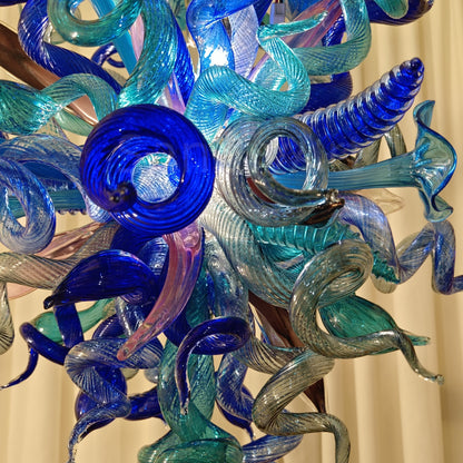 Blue mixed pink hand made blown glass pendant lamp
