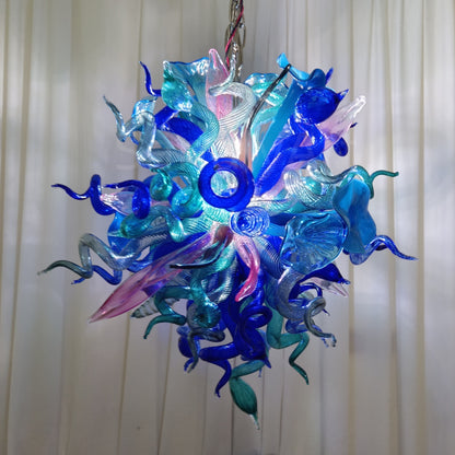 Blue mixed pink hand made blown glass pendant lamp