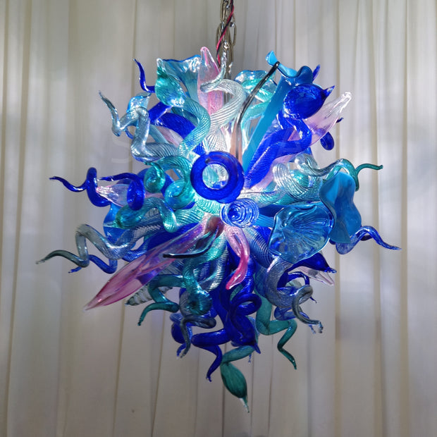 Blue mixed pink hand made blown glass pendant lamp