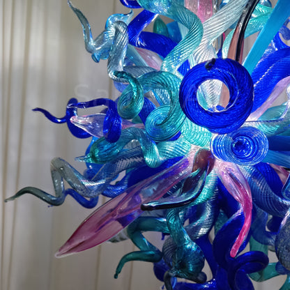 Blue mixed pink hand made blown glass pendant lamp