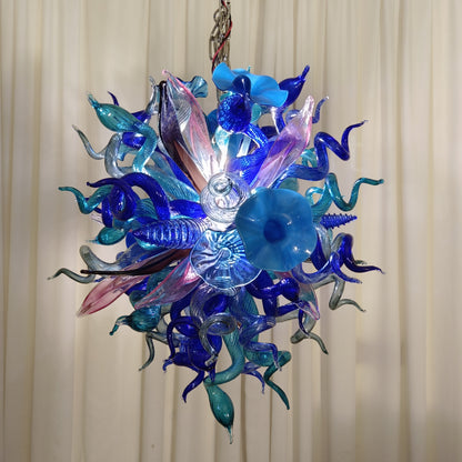 Blue mixed pink hand made blown glass pendant lamp