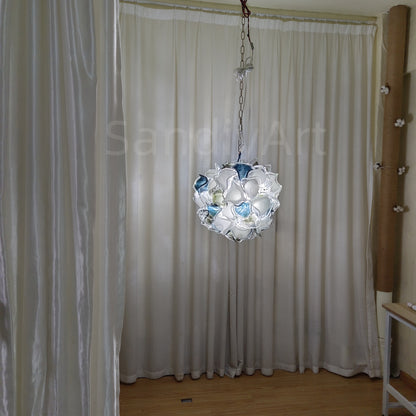 Modern white and blue murano glass chihuly style chandelier