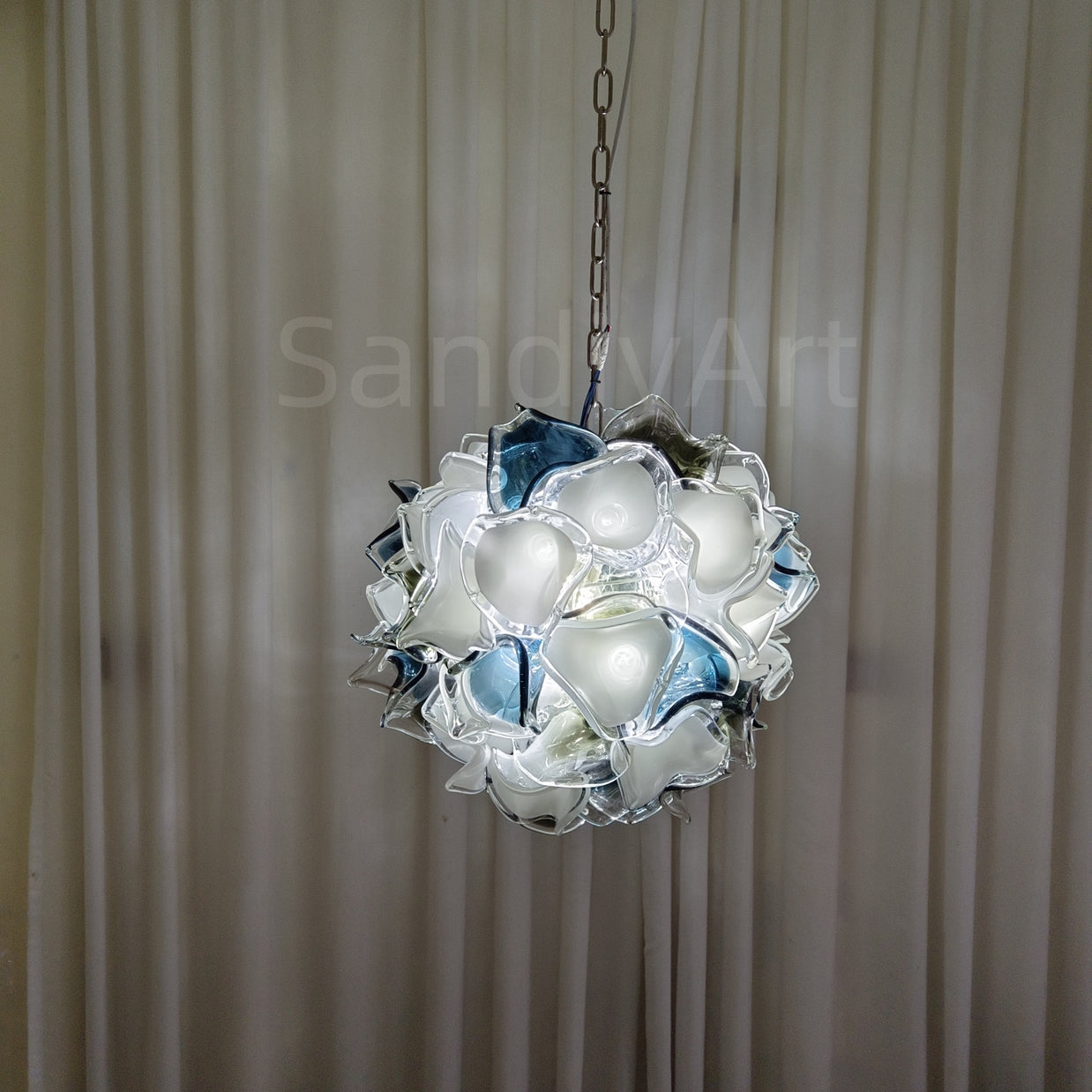 Modern white and blue murano glass chihuly style chandelier