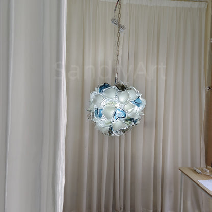 Modern white and blue murano glass chihuly style chandelier