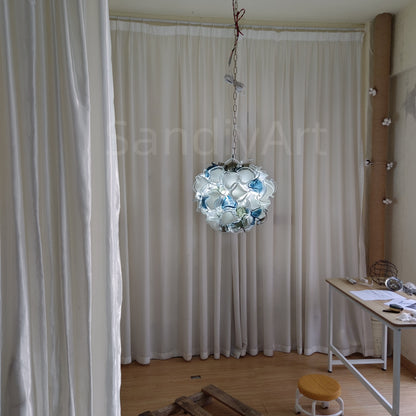 Modern white and blue murano glass chihuly style chandelier