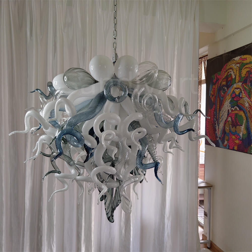 Modern white and blue Colored glaze DIY blown glass chandelier