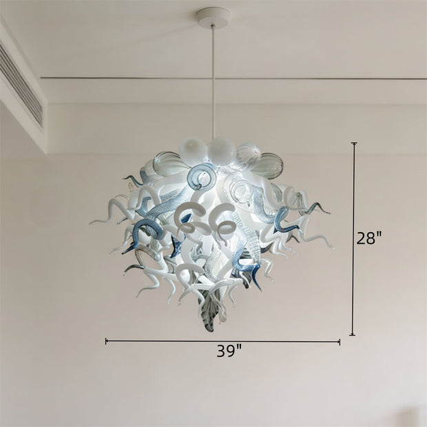 Modern white and blue Colored glaze DIY blown glass chandelier