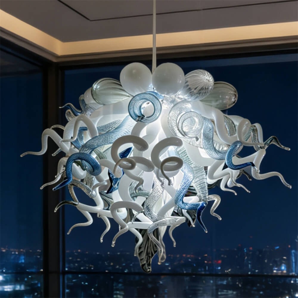Modern white and blue Colored glaze DIY blown glass chandelier