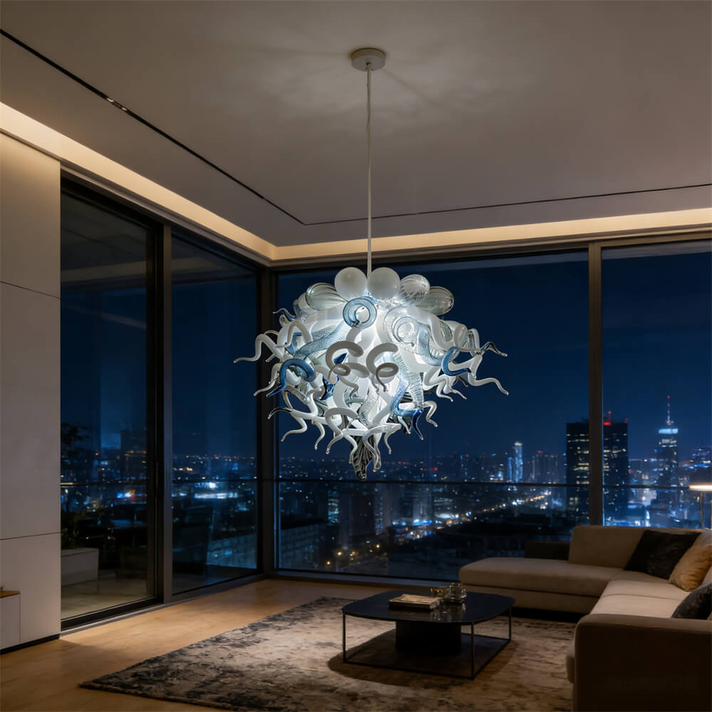 Modern white and blue Colored glaze DIY blown glass chandelier