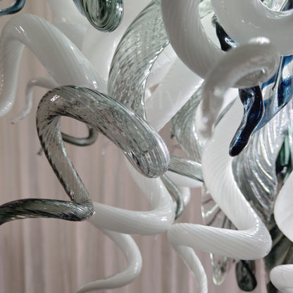 Modern white and blue Colored glaze DIY blown glass chandelier