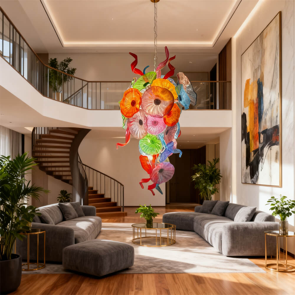 Wedding decoration hand made custom glass hanging floral chandelier