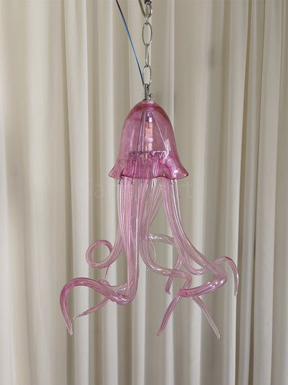 Small pink color hand made blown glass Jellyfish pendant light