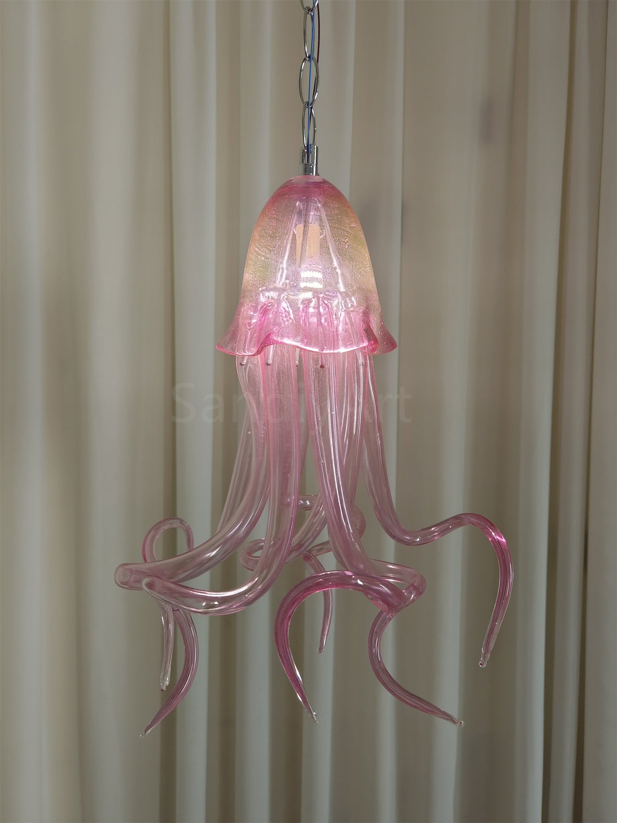 Small pink color hand made blown glass Jellyfish pendant light