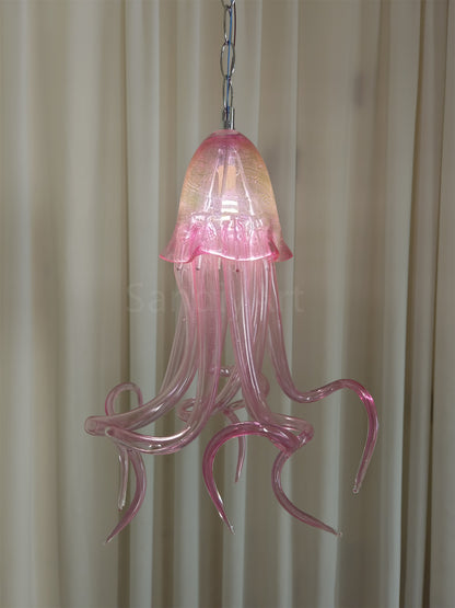 Small pink color hand made blown glass Jellyfish pendant light