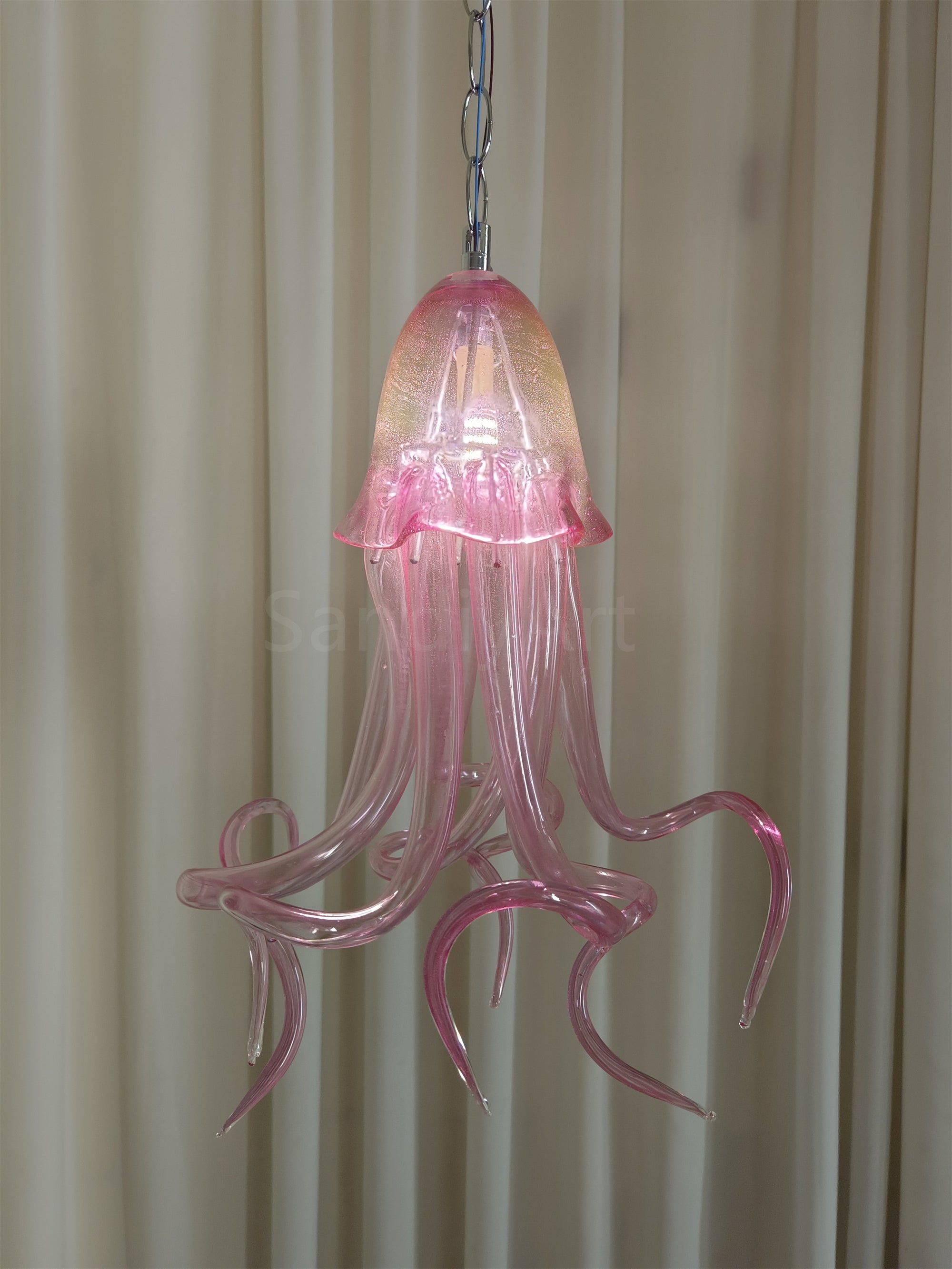 Small pink color hand made blown glass Jellyfish pendant light